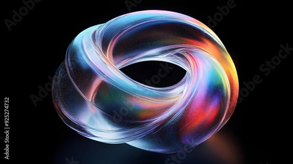 Fototapeta A colorful, abstract 3D knot-like shape with a glossy surface and vibrant reflections.