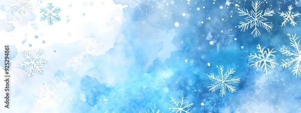 Obraz Abstract blue watercolor background with snowflakes and glitter, a Christmas wallpaper design with copy space for text. 