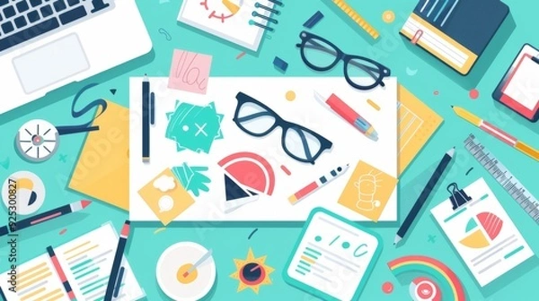 Fototapeta Creative Workspace Flat Lay: Productivity & Design Inspiration