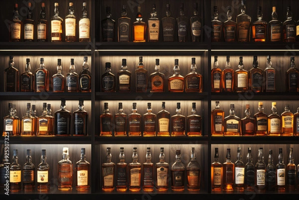 Fototapeta Whiskey Bottles on Shelf.