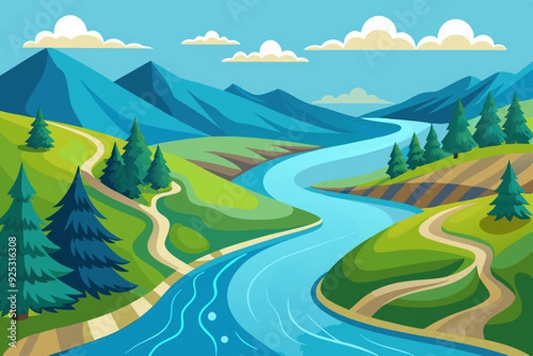 Fototapeta River water art vector illustrator