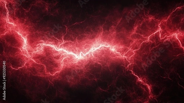 Fototapeta electric texture. red lightning on dark sky background. Thunderbolt Background	