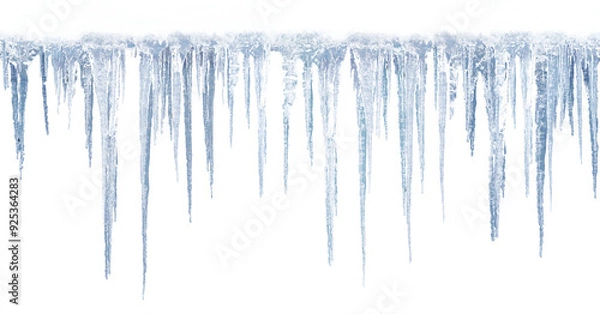 Fototapeta Long icicles on isolated background for overlaying on a light background.