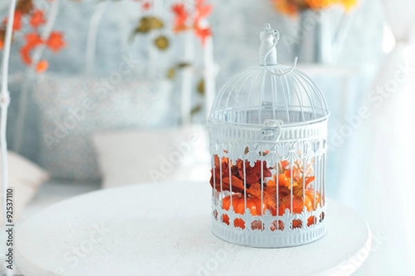 Fototapeta Клетка для птиц с осенней композицией