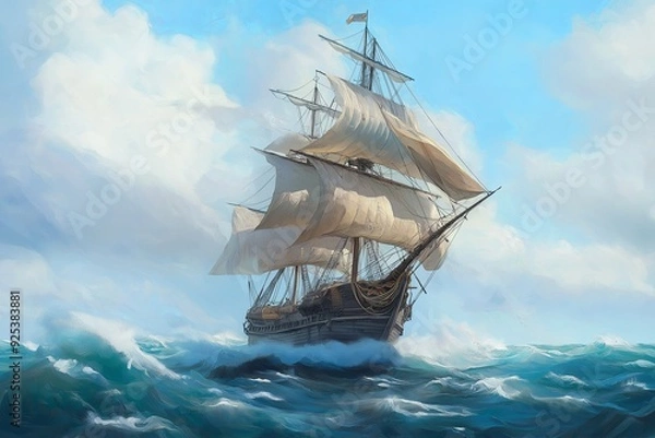 Obraz Sailing ship on the open ocean with billowing sails