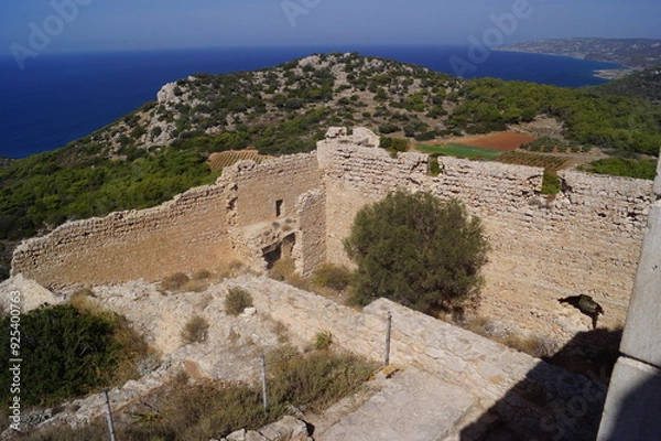 Fototapeta View of the interior of the Kritina Castle in the southern side of Rhodes, Greece