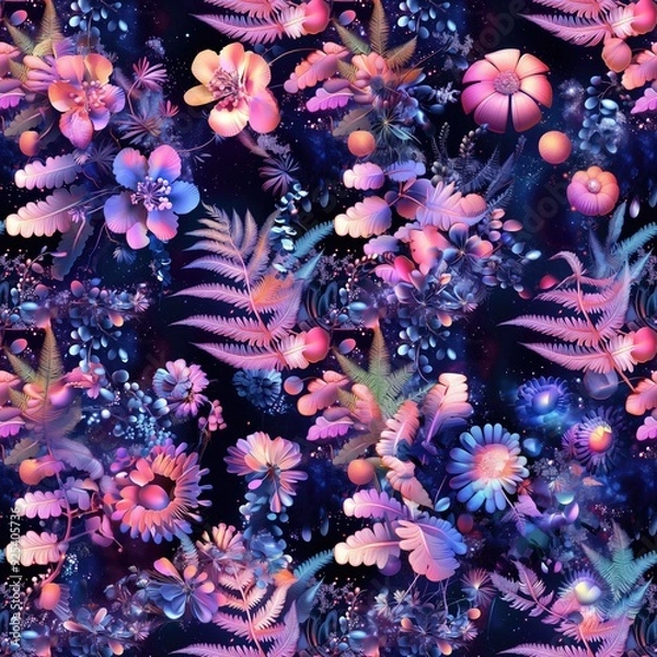 Fototapeta alien plants 3d seamless pattern.   Ethereal Floral Cosmos 3D Seamless Pattern