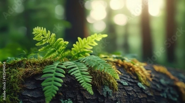 Fototapeta Fern on Mossy Log
