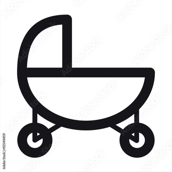 Fototapeta Baby stroller vector icon in linear, outline icon isolated on white background