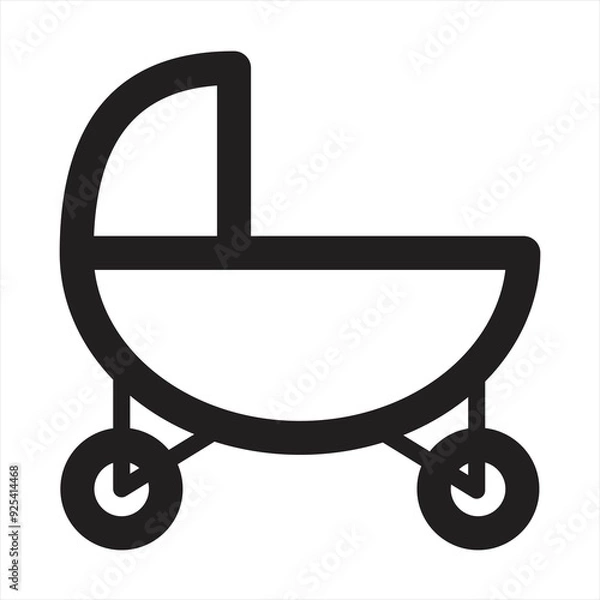 Fototapeta Baby stroller vector icon in linear, outline icon isolated on white background