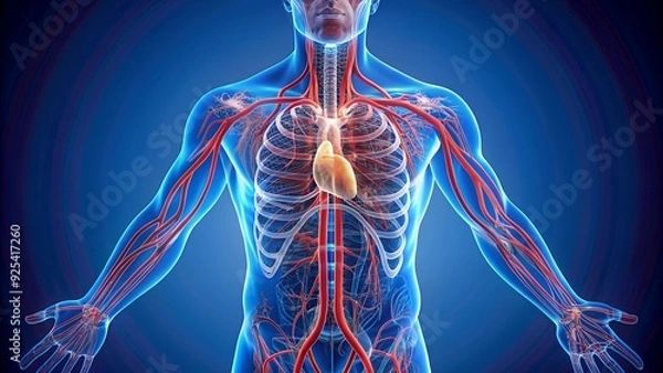 Obraz A detailed illustration of the human circulatory system