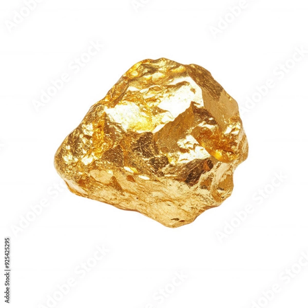 Fototapeta A shiny, natural gold nugget showcasing its unique texture and luster, transparent background