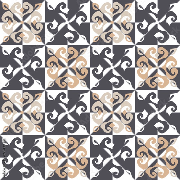 Fototapeta Seamless pattern with mehndi style decor. Background made in fashionable colors.