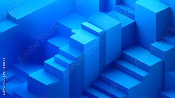 Fototapeta Abstract blue geometric shapes with a 3D effect, creating a dynamic and modern composition.