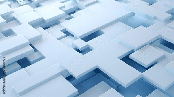 Fototapeta 3d rendering of white and blue abstract geometric background. Scene for advertising, technology, showcase, banner, game, sport, cosmetic, business, metaverse. Sci-Fi Illustration. Product display
