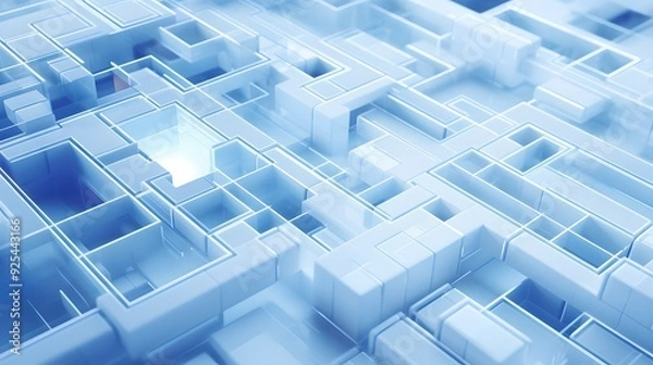 Fototapeta 3d rendering of white and blue abstract geometric background. Scene for advertising, technology, showcase, banner, game, sport, cosmetic, business, metaverse. Sci-Fi Illustration. Product display