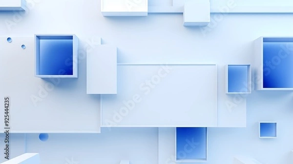 Fototapeta 3d rendering of white and blue abstract geometric background. Scene for advertising, technology, showcase, banner, game, sport, cosmetic, business, metaverse. Sci-Fi Illustration. Product display