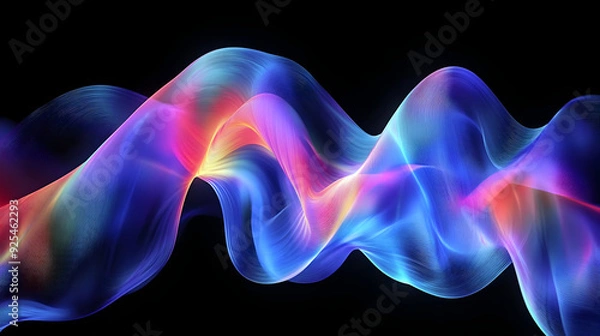 Fototapeta Abstract colorful wavy lines on black background.