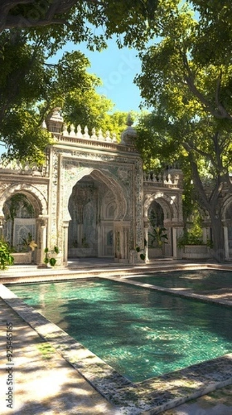 Fototapeta Islamic Architecture with Pool and Trees