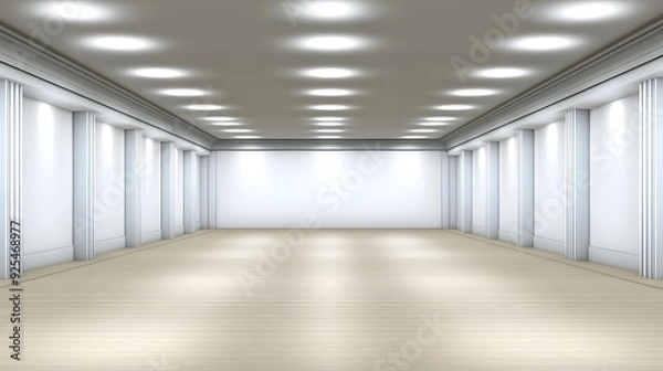 Fototapeta Empty White Room with Recessed Lighting and White Columns
