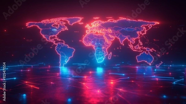 Fototapeta Global digital world map - generative ai