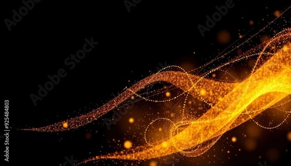 Fototapeta Abstract magic gold dust background over black. Beautiful golden art widescreen background, ai