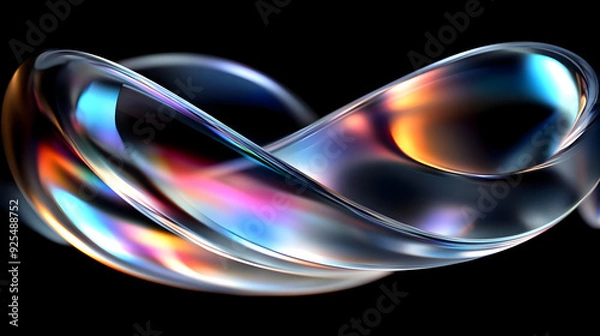 Fototapeta Abstract iridescent glass shape on a black background.