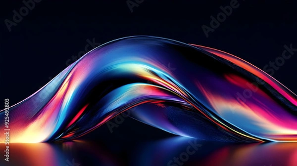Fototapeta Abstract iridescent wave on a black background.