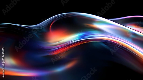 Fototapeta Abstract iridescent wave on black background.