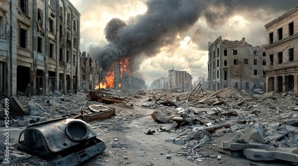 Obraz Landscape After An Apocalypse With Ruined Technologies And Rustic Elements In A Devastated Environment