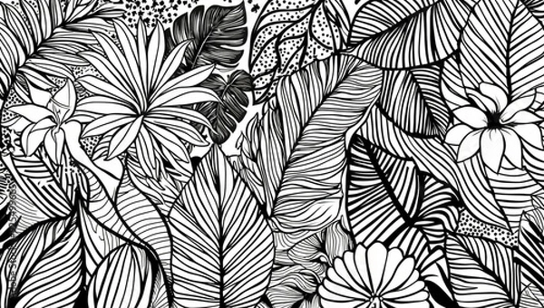 Fototapeta Coloring page flowers, leaves