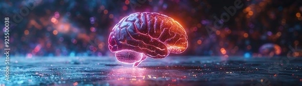 Obraz Glowing brain surrounded by neon lights, representing advanced technology
