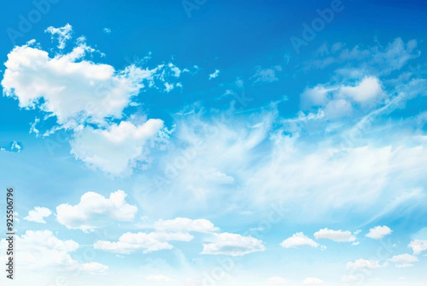 Obraz Panoramic View of Blue Sky with White Clouds, Clean Air Concept for Spring or Summer, Ideal for Environmental and Nature Design and Text Presentation
