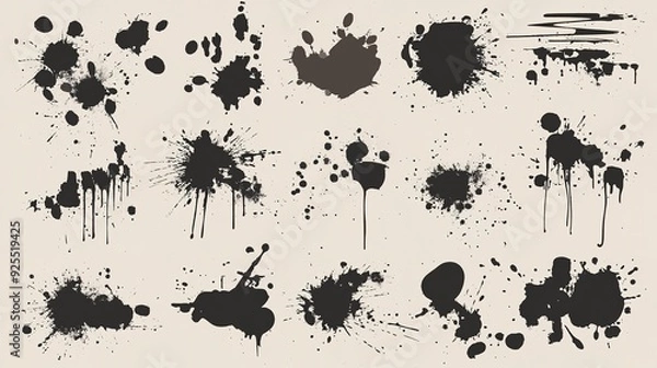 Fototapeta Abstract black ink splatters on a light background ideal for creative design and artistic projects