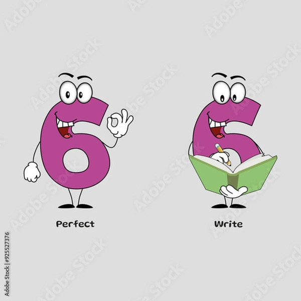 Fototapeta Perfect & Write Expression, Funny Mascot Design, Number 6 (Part 70) (Editable Strokes)