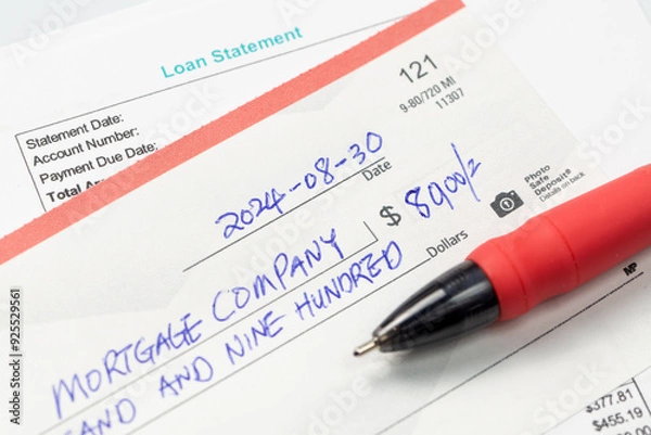 Fototapeta Writing a check for the mortgage payment