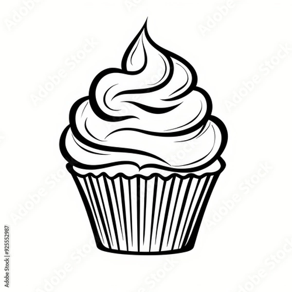 Fototapeta A minimalistic silhouette of a simple, clean outline of a cupcake with a swirl of frosting on top.