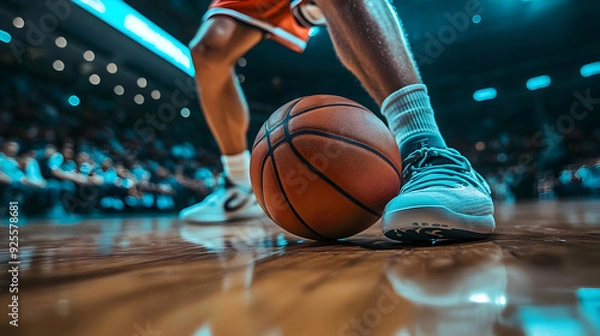Fototapeta A basketball player poised to make a move on the court.