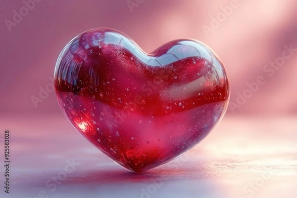Obraz 3d rendering of a glossy red heart floating against a soft pink background clean minimalist design with subtle shadows and reflections perfect for valentines day themed projects