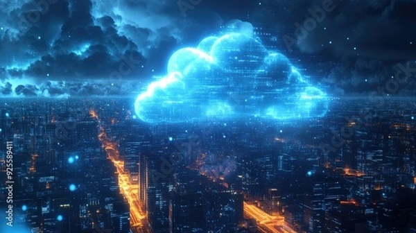 Fototapeta create 20 prompts for stock photos related to cloud computing with 100-250 characters and ending with