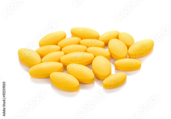 Obraz yellow vitamin pills isolated on white background
