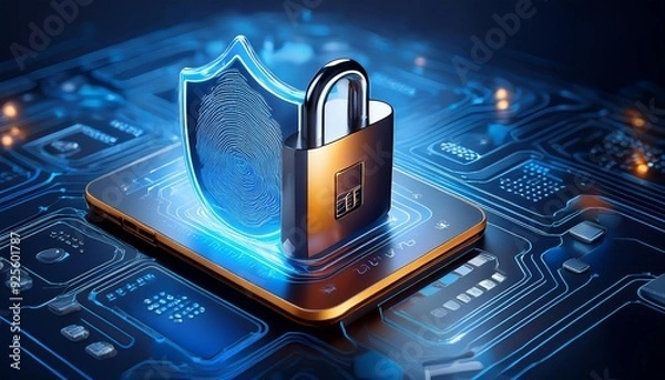Fototapeta A high-tech illustration design with the text Safety Payment. with a shield and lock icon. the concept of safe and secure payment transaction, 