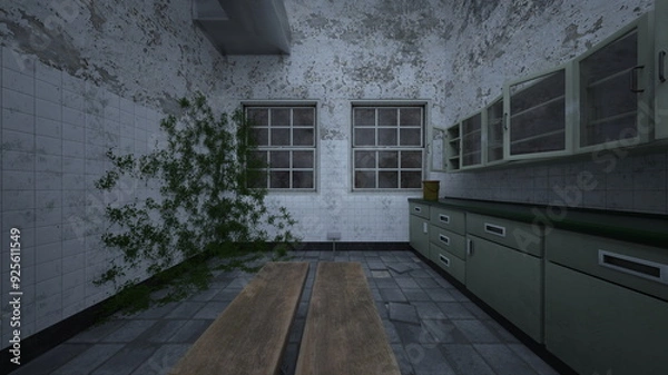 Fototapeta 薄暗いダイニングキッチン　3DCGレンダリング