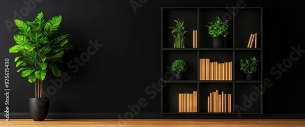 Fototapeta Empty Interior With Wall Bookcase