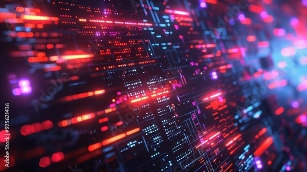 Fototapeta A vibrant, abstract representation of a digital interface with bright lines and patterns, evoking themes of technology and data flow