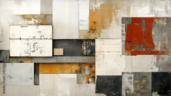 Fototapeta Abstract geometric composition with muted colors and textures.