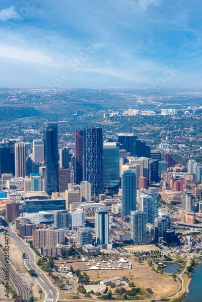 Obraz Bird's Eye Aerial View of Calgary Downtown From an Airplane