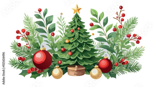 Fototapeta Merry christmas with tree and balls
