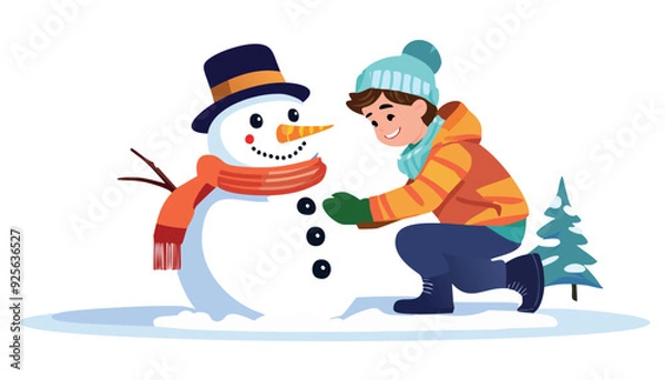 Obraz Boy with a snowman