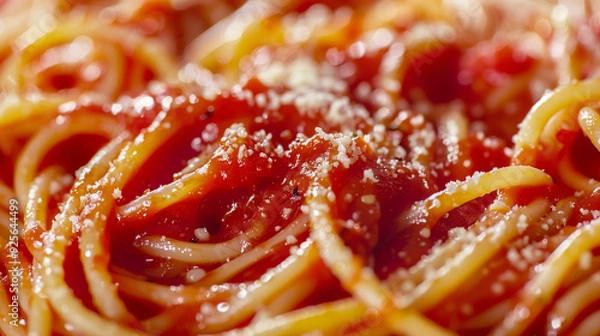 Fototapeta Close up photo of a plate of spaghetti with marinara sauce